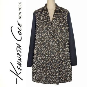 KENNETH COLE Sweater Sleeve Cheetah Print Long Coat NWT Sz M